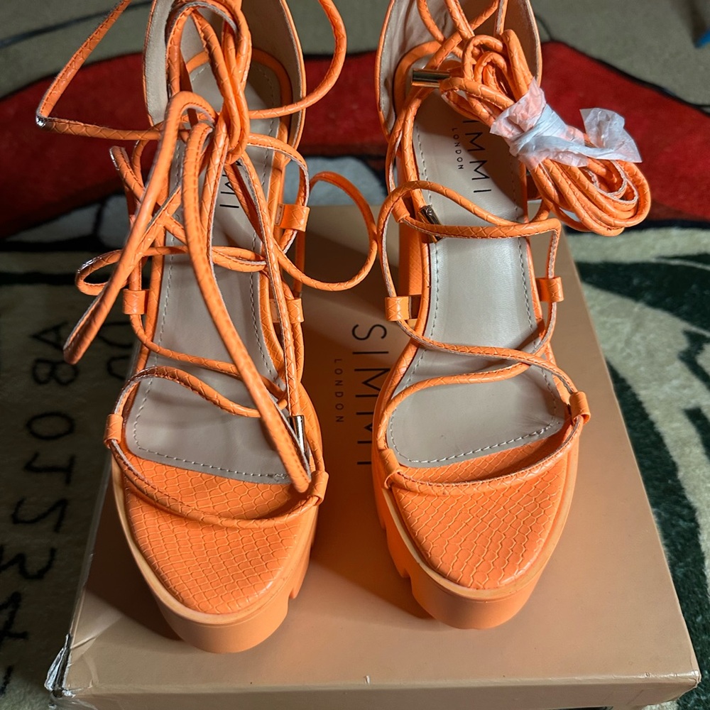 Orange Platform Lace-Up Heels
